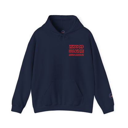 Sudadera con capucha unisex Heavy Blend™ con letra roja de EE. UU.