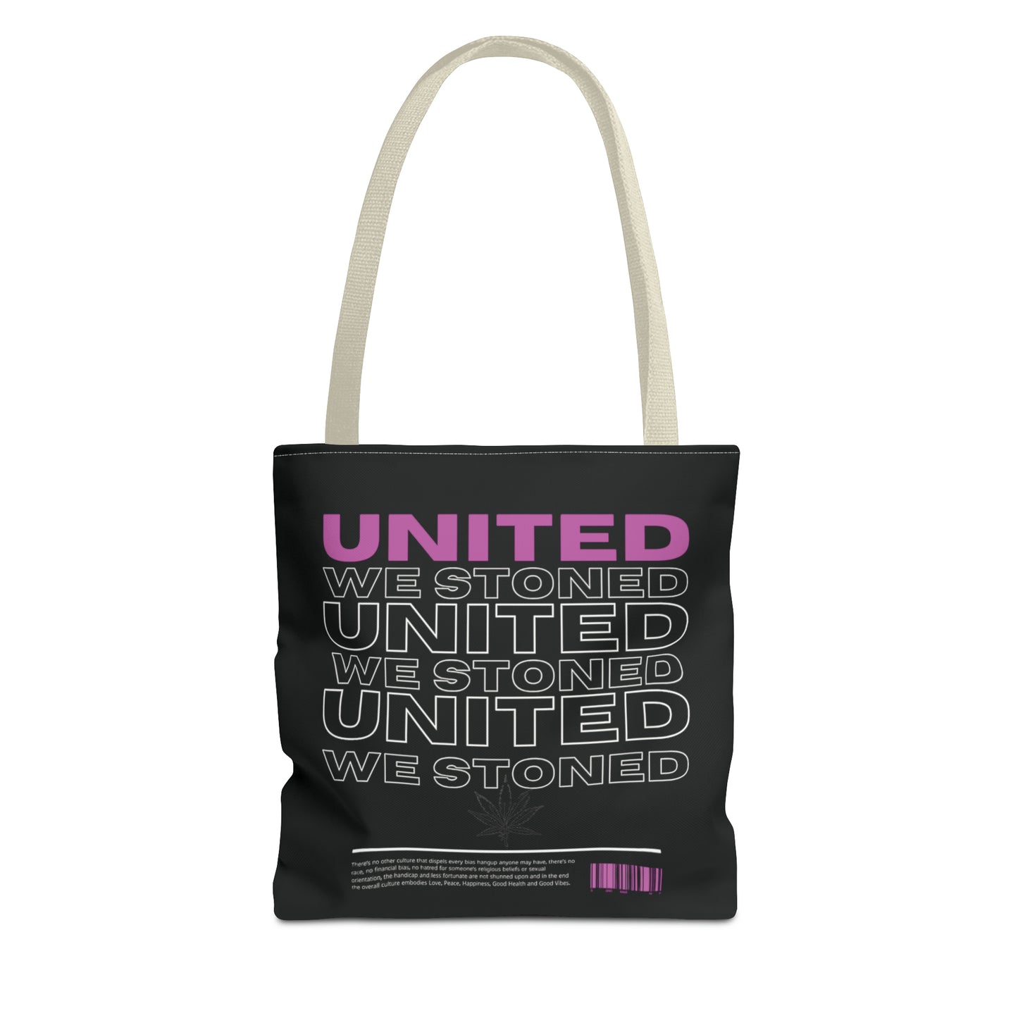 United We Stoned Bolsa de tela con texto rosa (AOP)