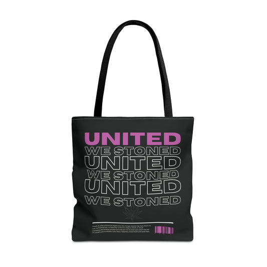 United We Stoned Bolsa de tela con texto rosa (AOP)