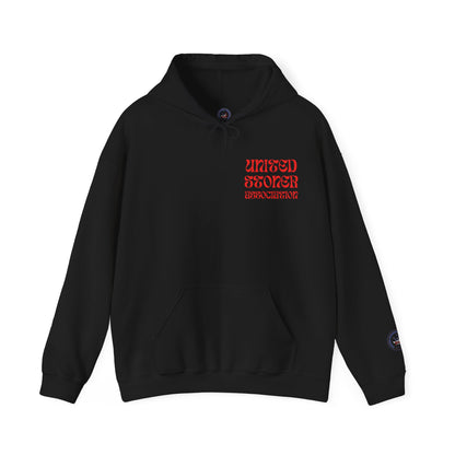 Sudadera con capucha unisex Heavy Blend™ con letra roja de EE. UU.