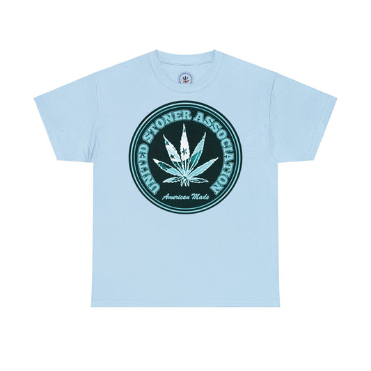 Camiseta de algodón pesado unisex de EE. UU. verde azulado/blanco